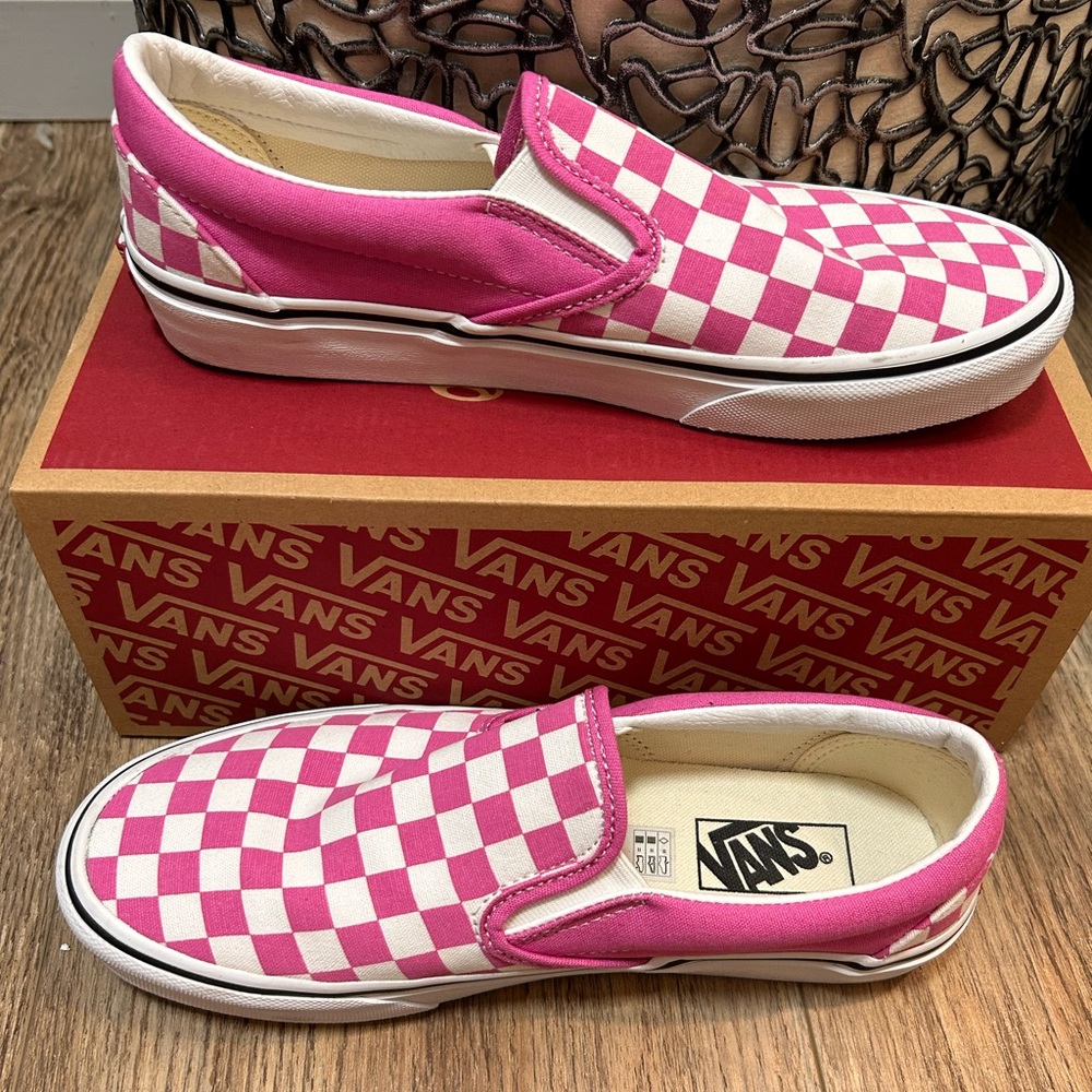 CLASSIC SLIP-ON CHECKERBOARD SHOE PINK AND WHITE ax 9